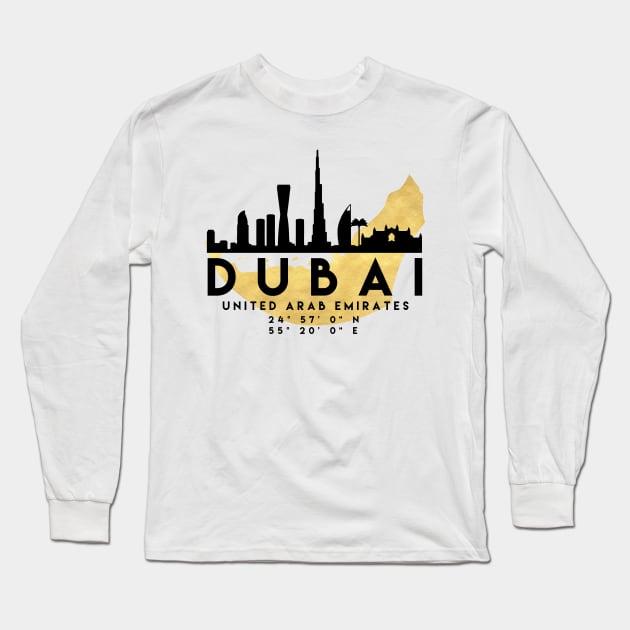 Dubai United Arab Emirates Skyline Map Art Long Sleeve T-Shirt by deificusArt